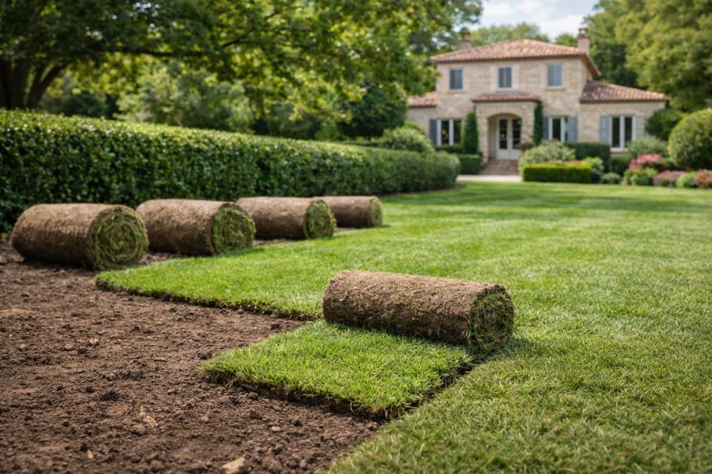 Pose de gazon en plaque naturel par paysagiste sur Mauguio
