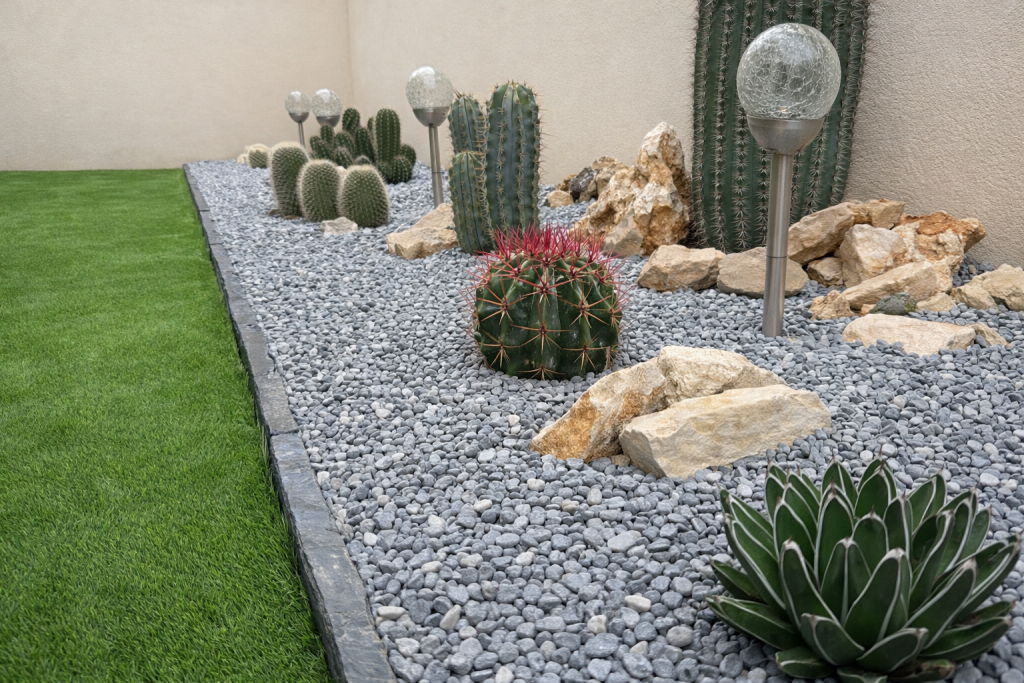 Pose de gazon synthétique et création jardin sec par paysagiste à Carnon